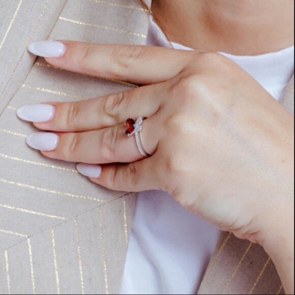 Sterling Silver 925 Rhodium Plated Red Butterfly CZ Ring - Picture 9 of 10